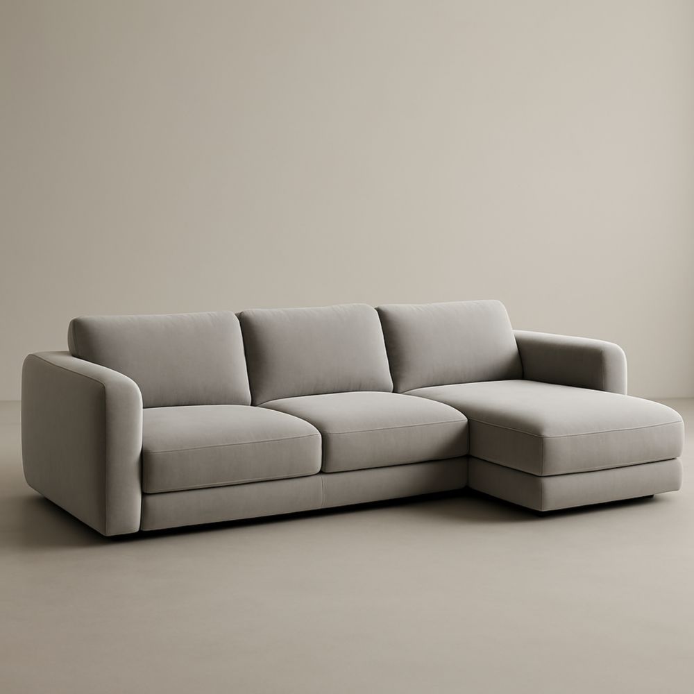 Canapé d'angle droit en tissu gris 290 cm