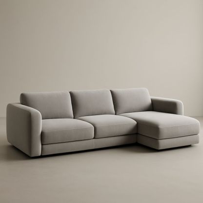 Canapé d'angle droit en tissu gris 290 cm