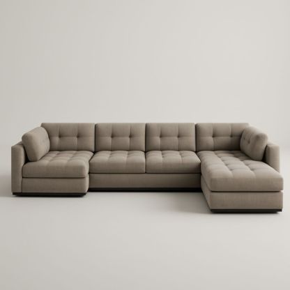 Canapé d'angle modulable en tissu polyester beige