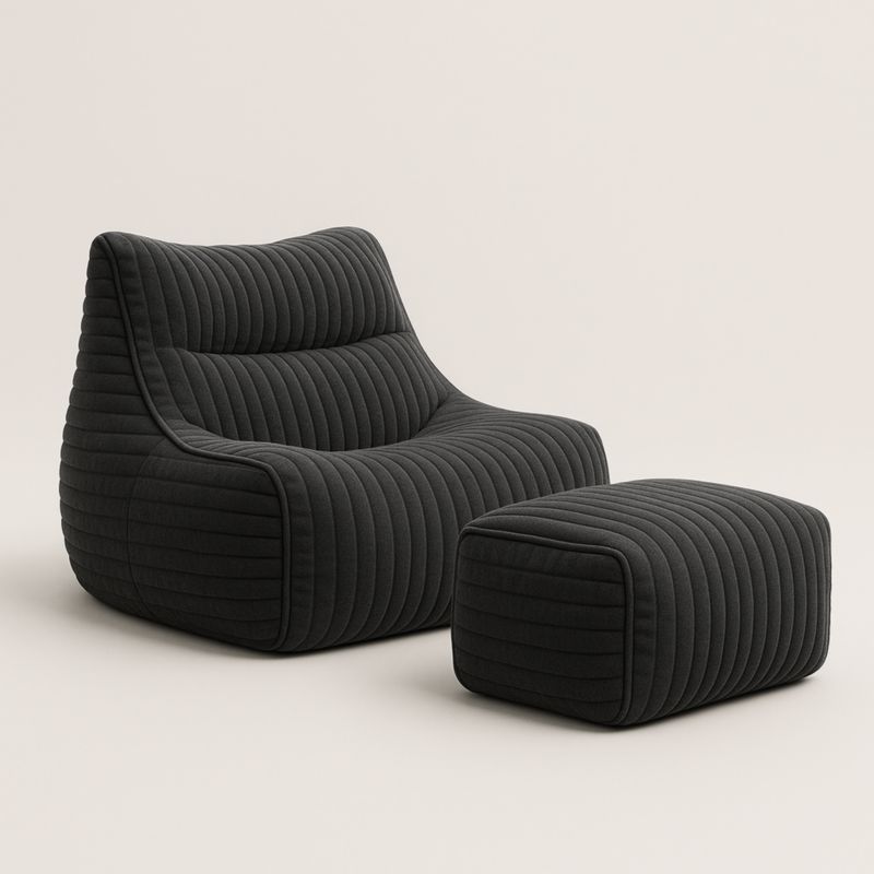 Ensemble fauteuil relax en tissu noir avec pouf