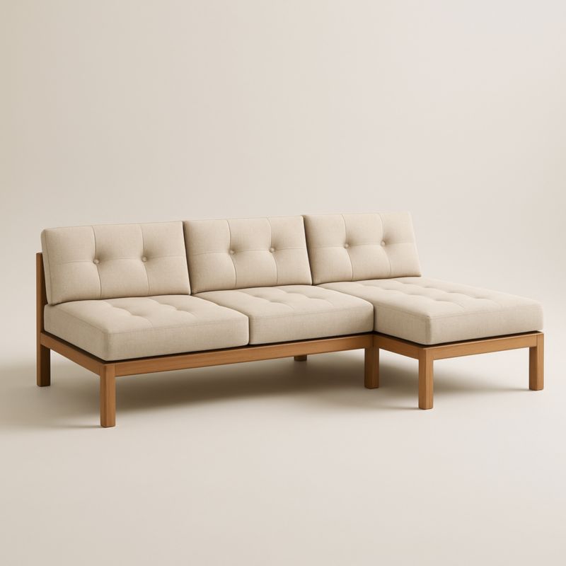 Canapé d'angle en tissu avec structure en bois 220cm x 150cm x 80cm