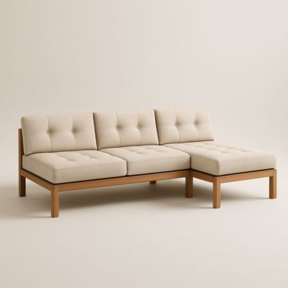 Canapé d'angle en tissu avec structure en bois 220cm x 150cm x 80cm