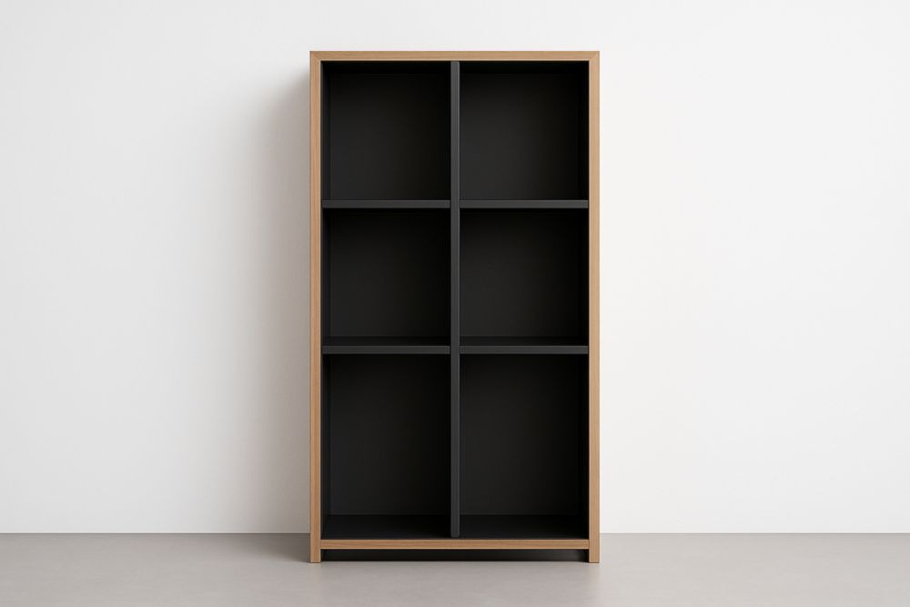 Étagère bibliothèque 6 cases MDF et chêne 180x90x30 cm