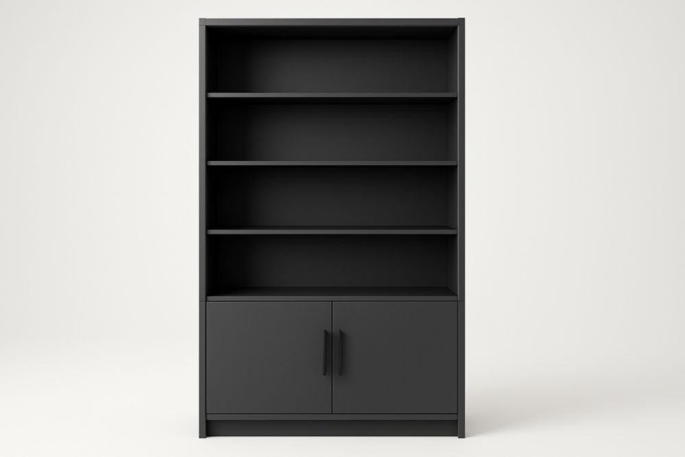 Bibliothèque en bois MDF noir avec portes 180x80x30cm