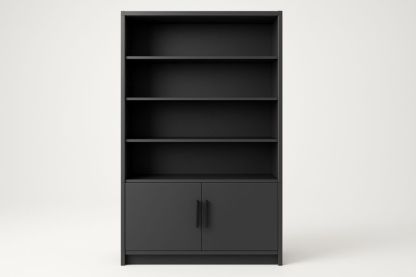 Bibliothèque en bois MDF noir avec portes 180x80x30cm
