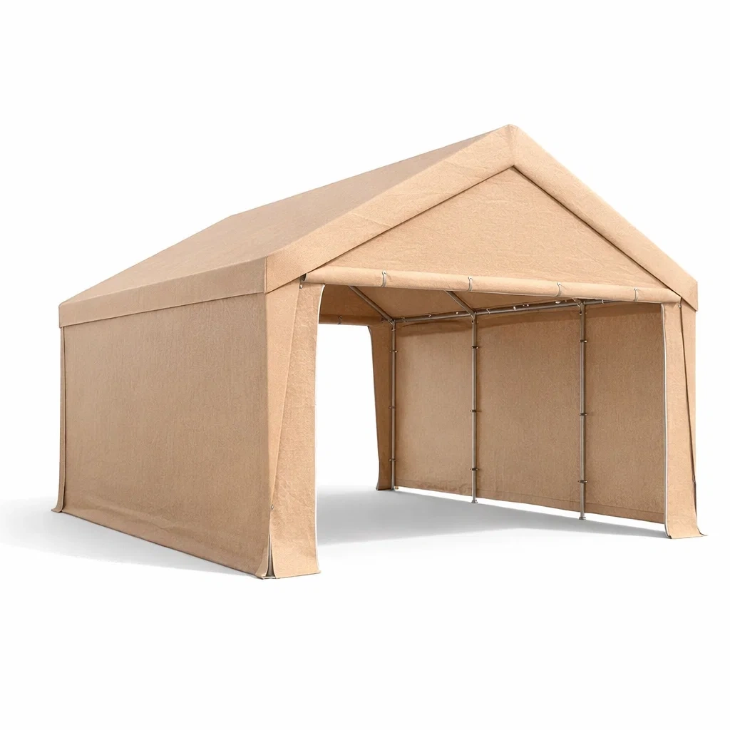 Carport Outdoor Steel Frame Tent Beige-ROOMGLOWZ