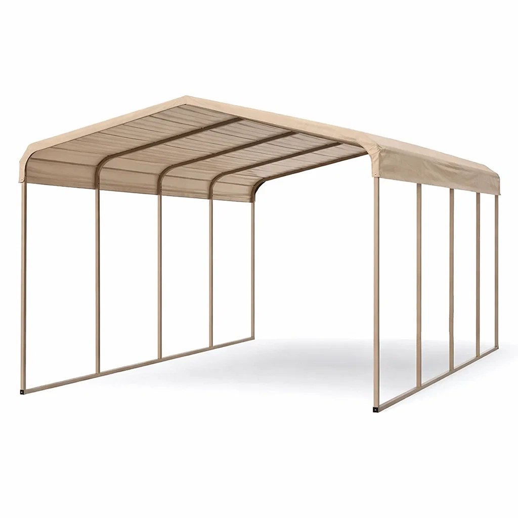 Carport Beige Metal Frame Outdoor Shelter 600 cm x 300 cm x 280 cm-ROOMGLOWZ