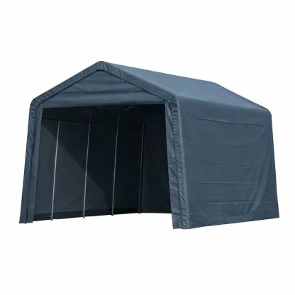 Carport Dark Grey Outdoor Storage Shelter Tent with Steel Frame and PE Fabric Cover-ROOMGLOWZ