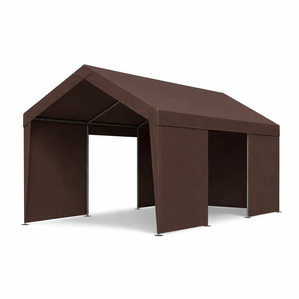 Carport Brown Steel Frame Polyester Fabric Tent-ROOMGLOWZ