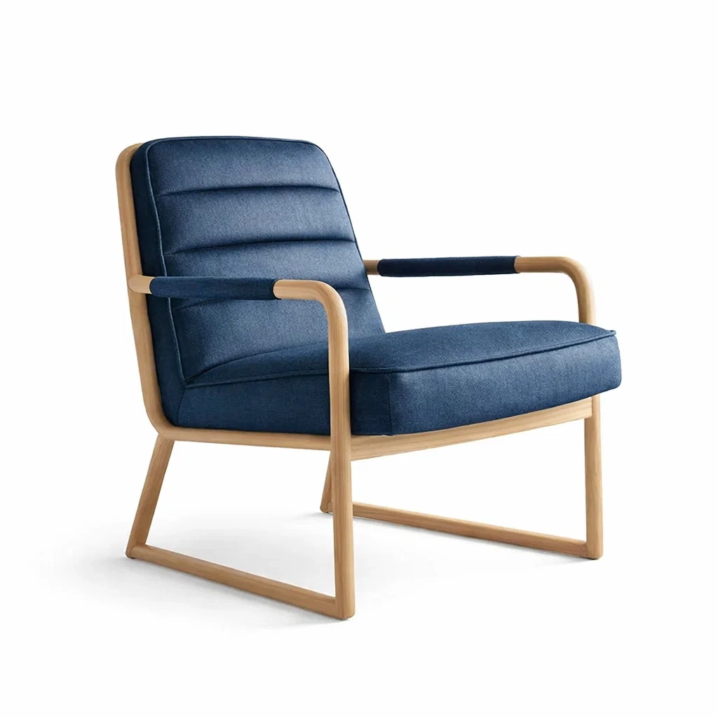 Armchair Blue Fabric with Solid Wood Frame 75cm x 76cm x 80cm-ROOMGLOWZ
