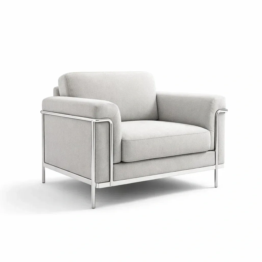 Armchair Grey Fabric with Stainless Steel Frame-ROOMGLOWZ