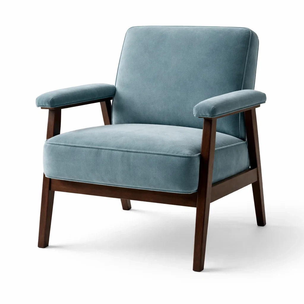 Armchair Wood Frame Velvet Upholstery Blue-ROOMGLOWZ