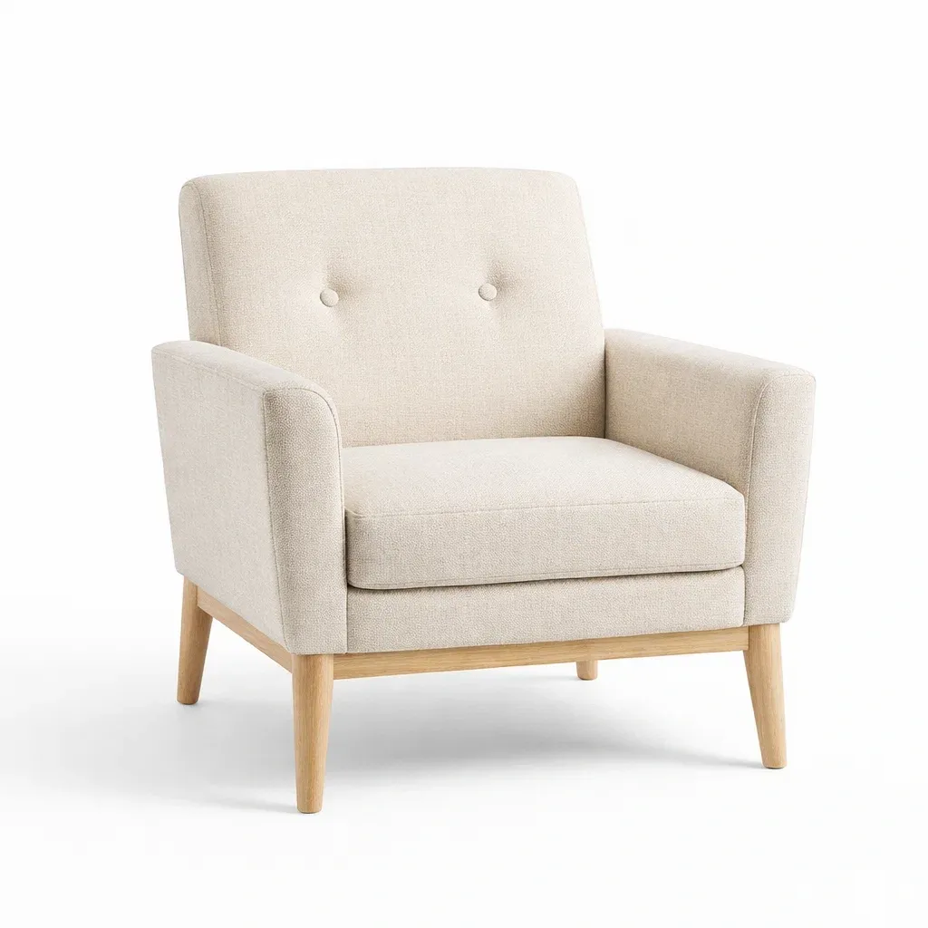 Armchair Beige Linen with Solid Wood Legs 76cm x 80cm x 86cm-ROOMGLOWZ