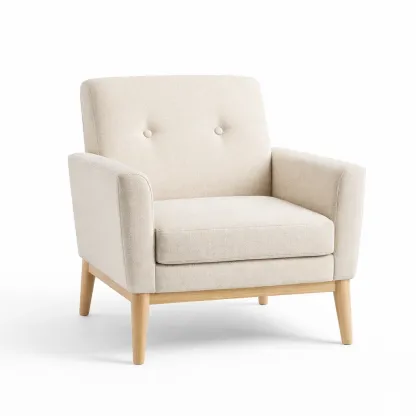 Armchair Beige Linen with Solid Wood Legs 76cm x 80cm x 86cm-ROOMGLOWZ