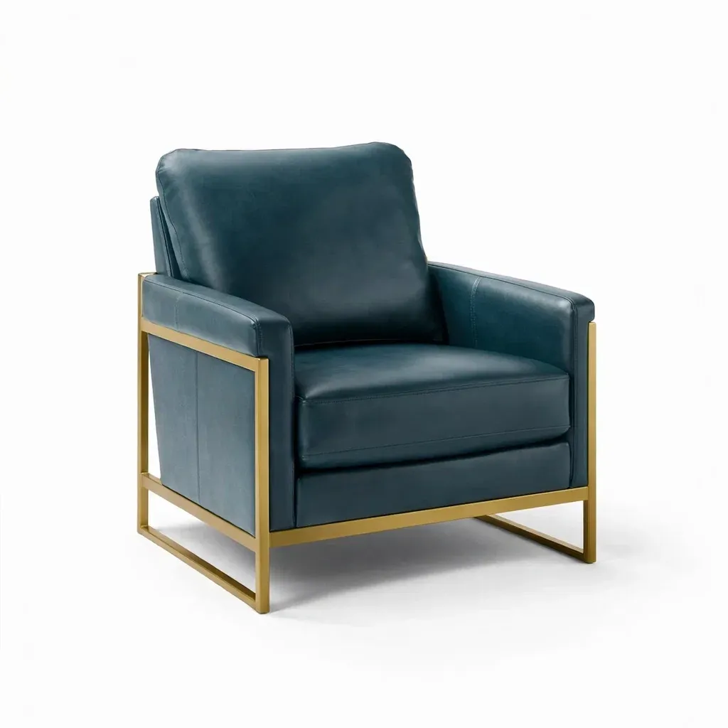 Armchair Leather with Metal Frame in Blue-ROOMGLOWZ