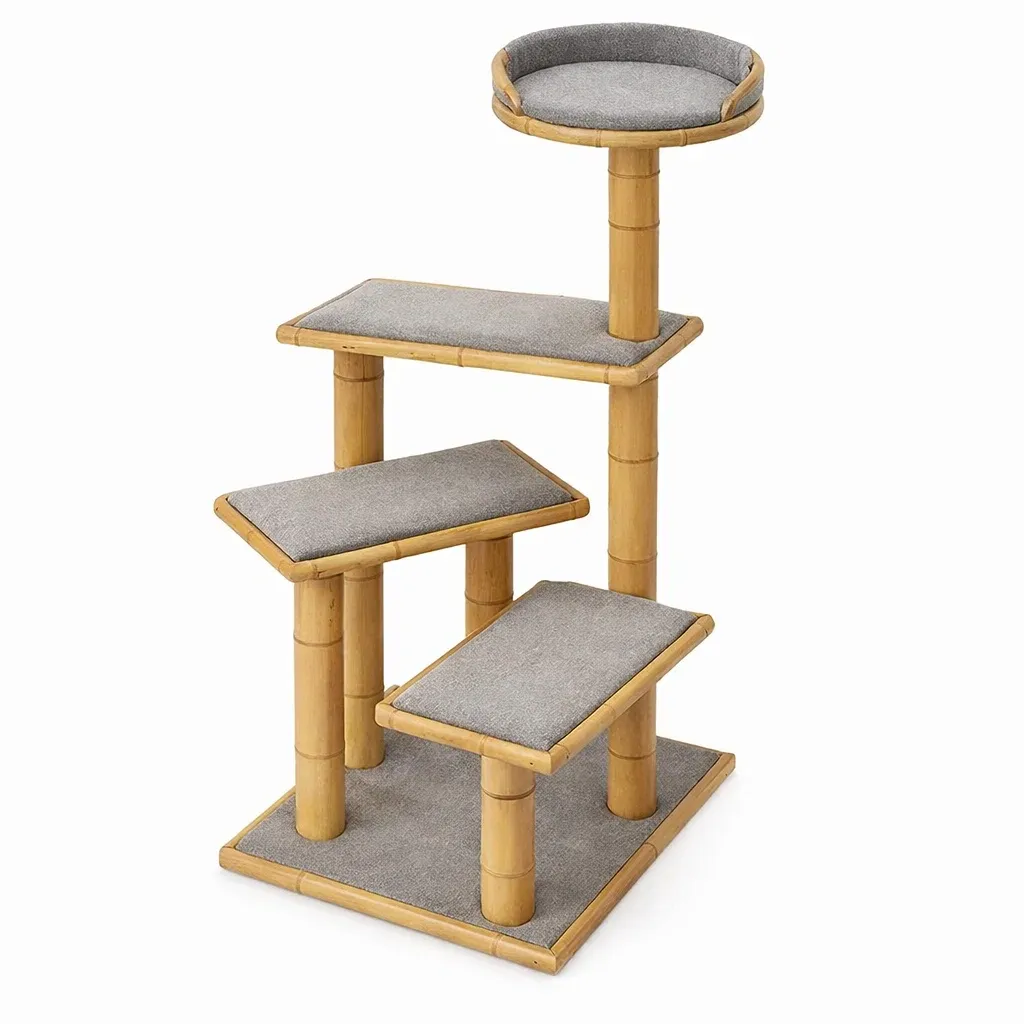 Cat Tree Bamboo with Cushioned Platforms 58cm x 40cm x 100cm-ROOMGLOWZ