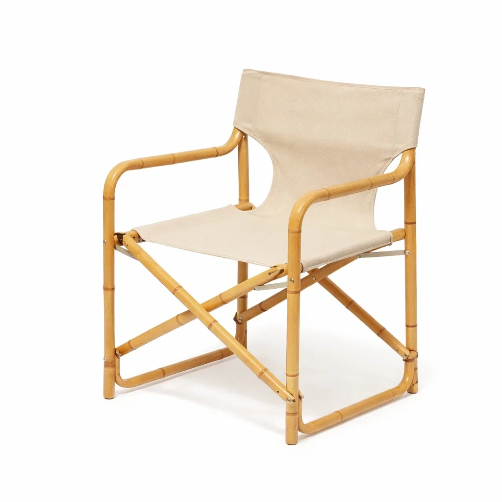 Chair Bamboo Frame Folding with Canvas Seat Beige-ROOMGLOWZ