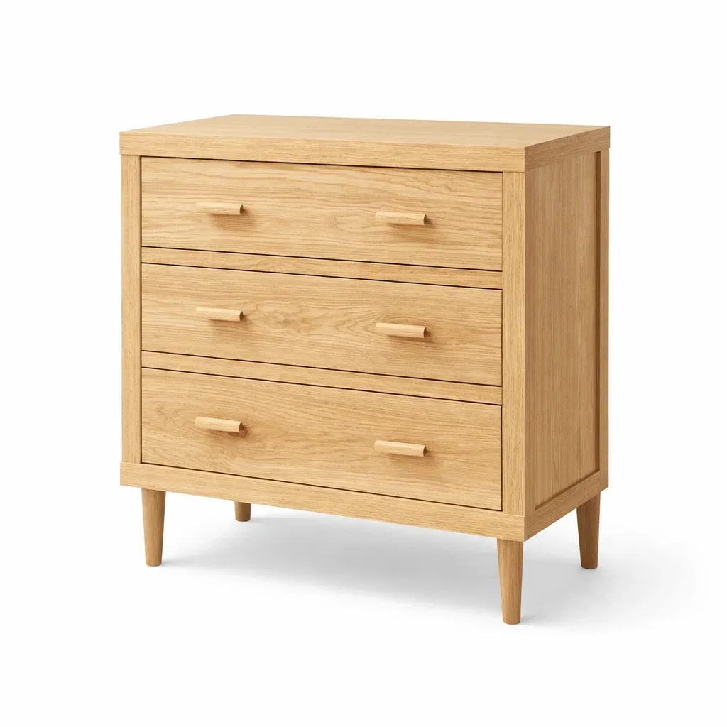 Drawer Unit Oak Wood Three Drawer Chest Natural Finish 80cm x 40cm x 90cm-ROOMGLOWZ