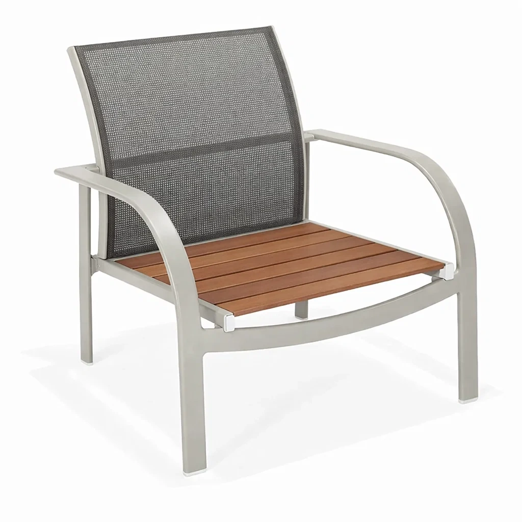 Chair Aluminium Patio with Textilene Back and Teak Seat-ROOMGLOWZ