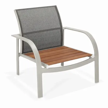 Chair Aluminium Patio with Textilene Back and Teak Seat-ROOMGLOWZ