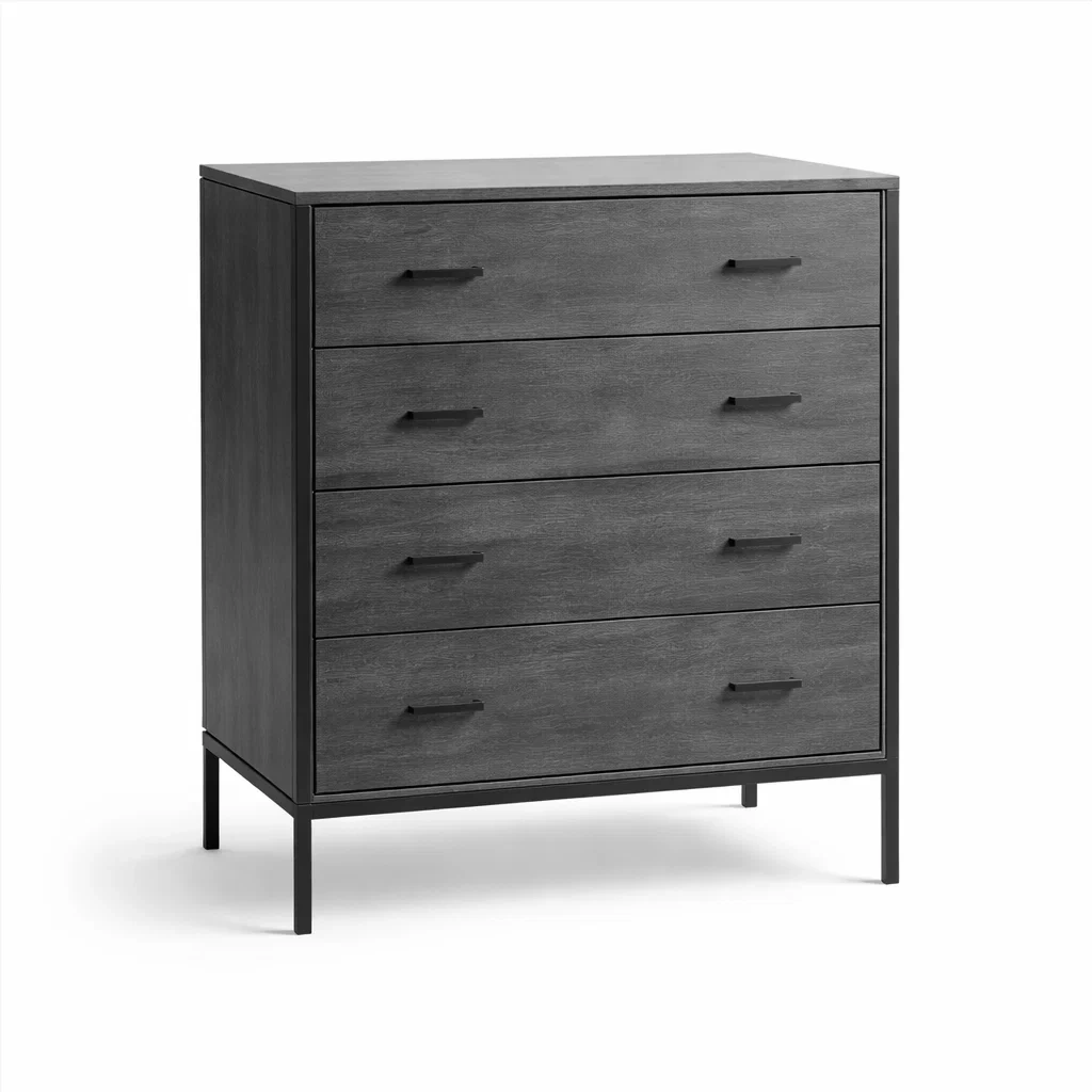 Drawer Unit Charcoal Grey Wood with Four Drawers-ROOMGLOWZ