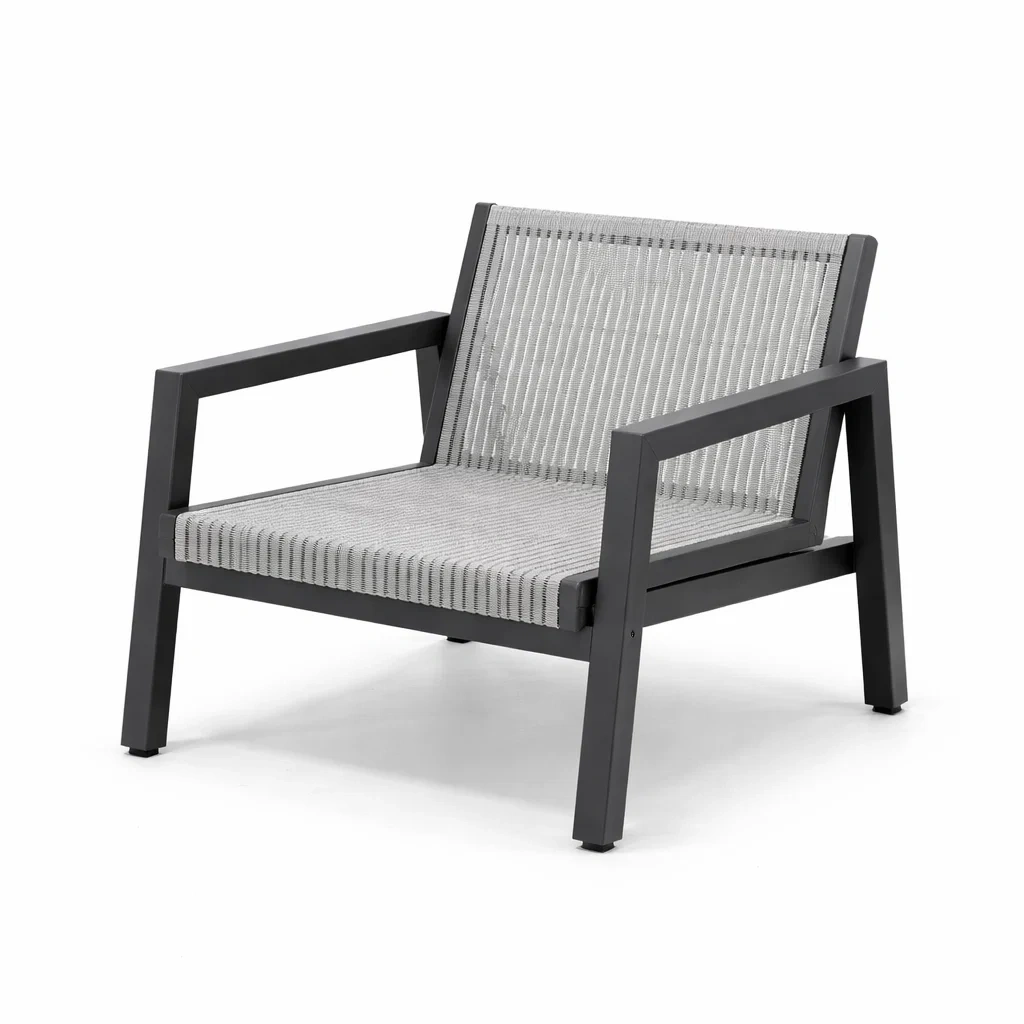 Chair Outdoor Lounge Aluminium Frame with Textilene Fabric Grey-ROOMGLOWZ