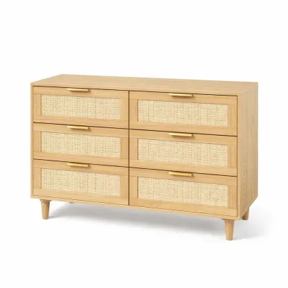 Drawer Unit Wooden with Rattan Fronts and Brass Metal Handles-ROOMGLOWZ
