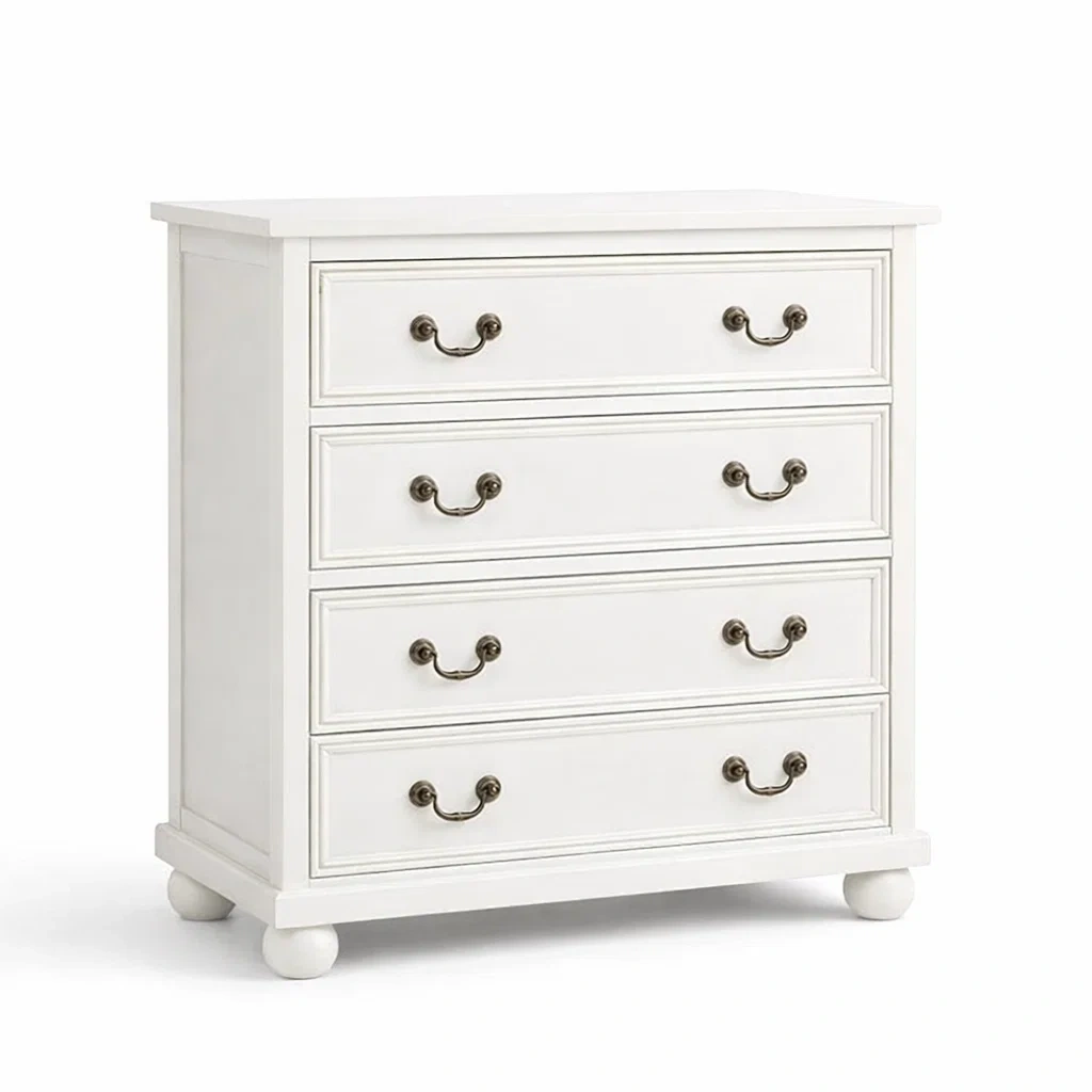 Drawer Unit White Wood with Metal Handles, 4 Drawers, 80cm x 40cm x 90cm-ROOMGLOWZ