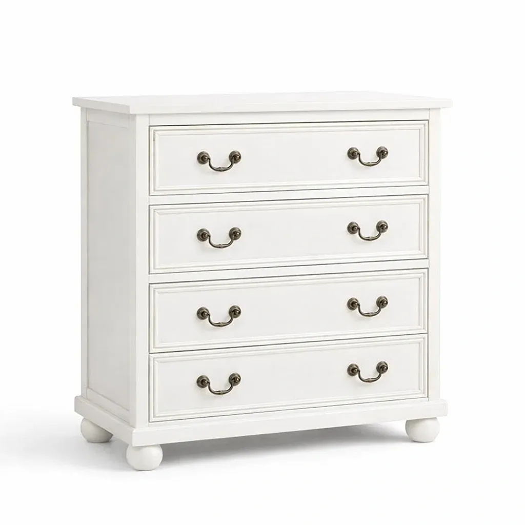 Drawer Unit White Wood with Metal Handles, 4 Drawers, 80cm x 40cm x 90cm-ROOMGLOWZ