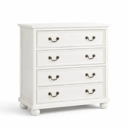 Drawer Unit White Wood with Metal Handles, 4 Drawers, 80cm x 40cm x 90cm-ROOMGLOWZ