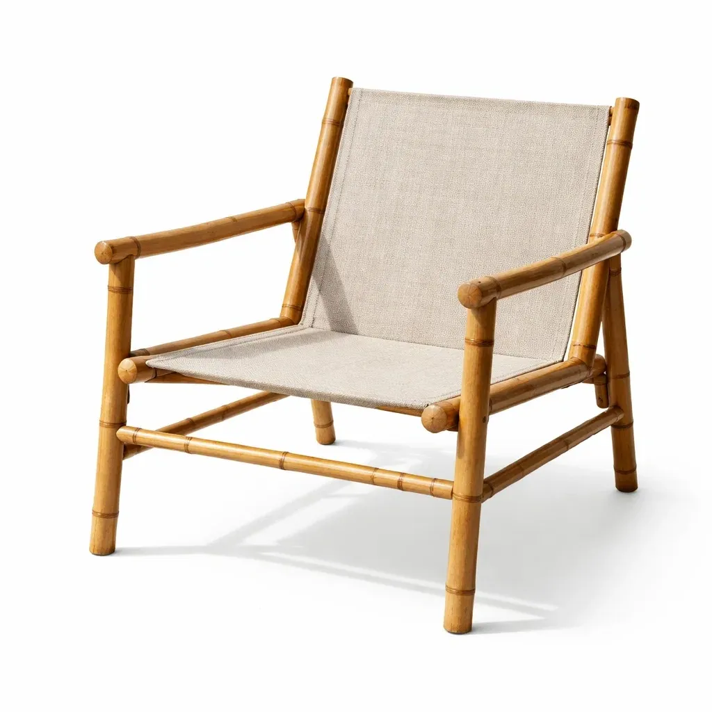 Chair Bamboo Armchair with Linen Fabric Beige-ROOMGLOWZ