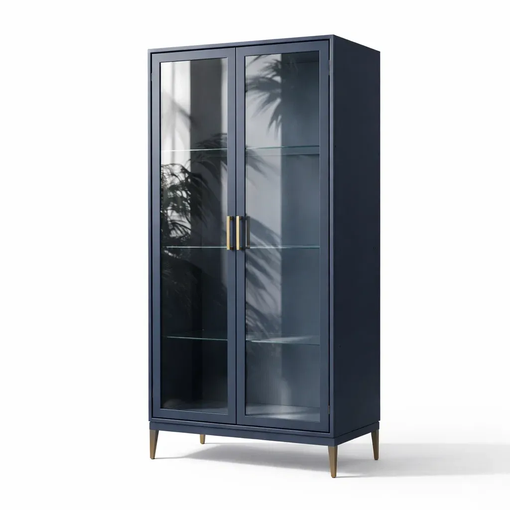 Display Cabinet Glass Door MDF Steel Frame Blue 180x80x40cm-ROOMGLOWZ
