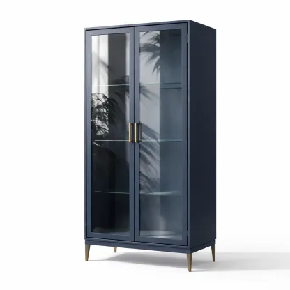 Display Cabinet Glass Door MDF Steel Frame Blue 180x80x40cm-ROOMGLOWZ