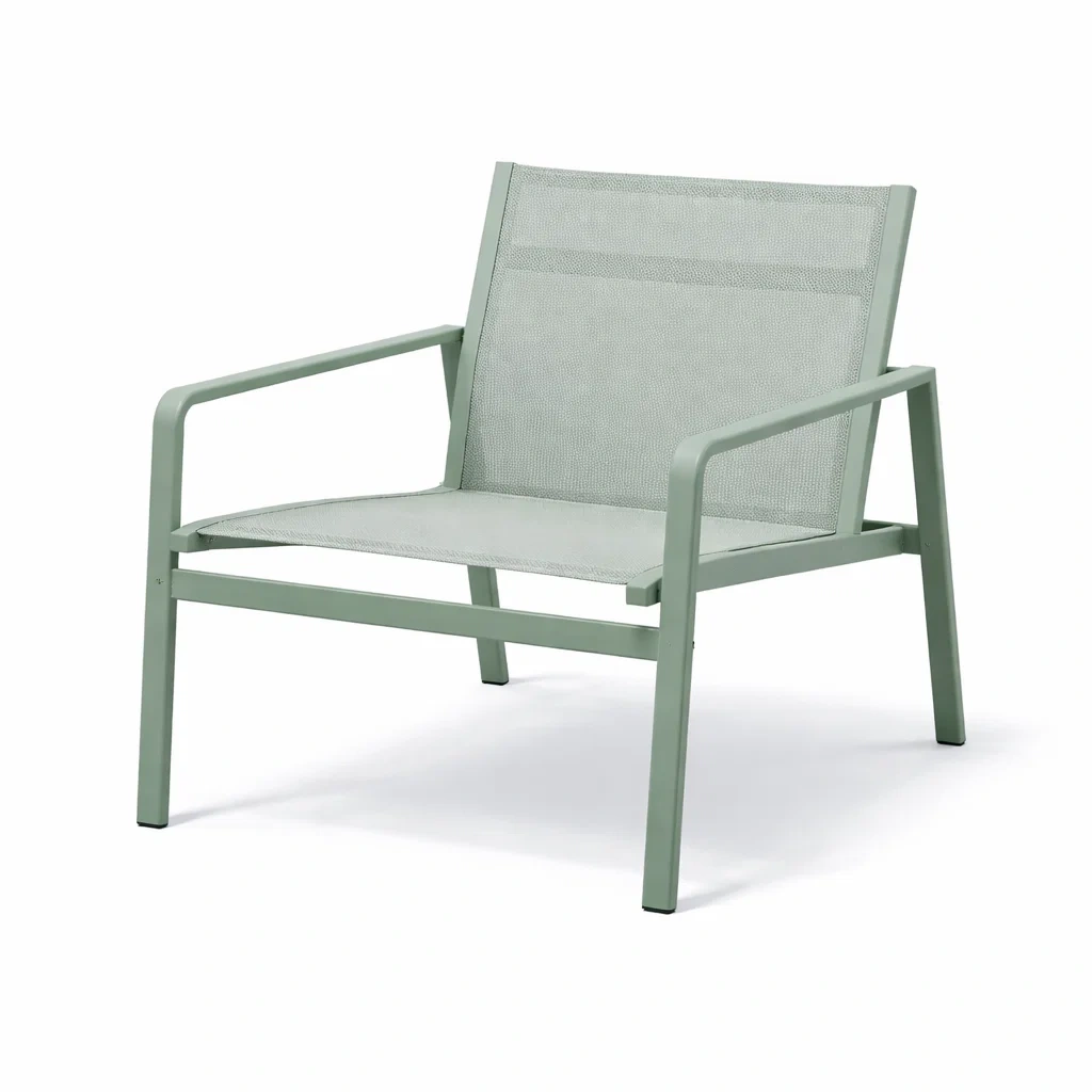 Chair Powder-Coated Aluminium Lounge with Mesh Fabric in Sage Green 70x75x75cm-ROOMGLOWZ