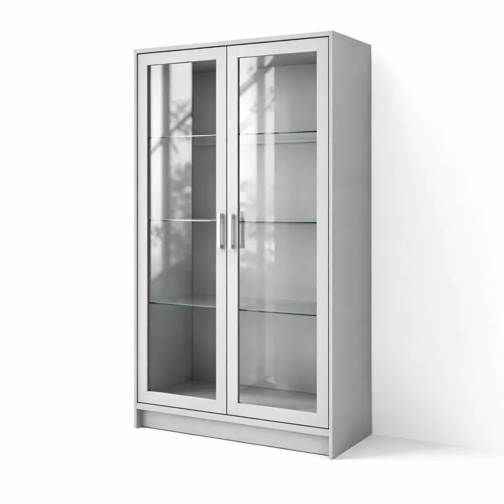 Display Cabinet Glass Two Doors MDF Grey-ROOMGLOWZ