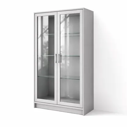Display Cabinet Glass Two Doors MDF Grey-ROOMGLOWZ