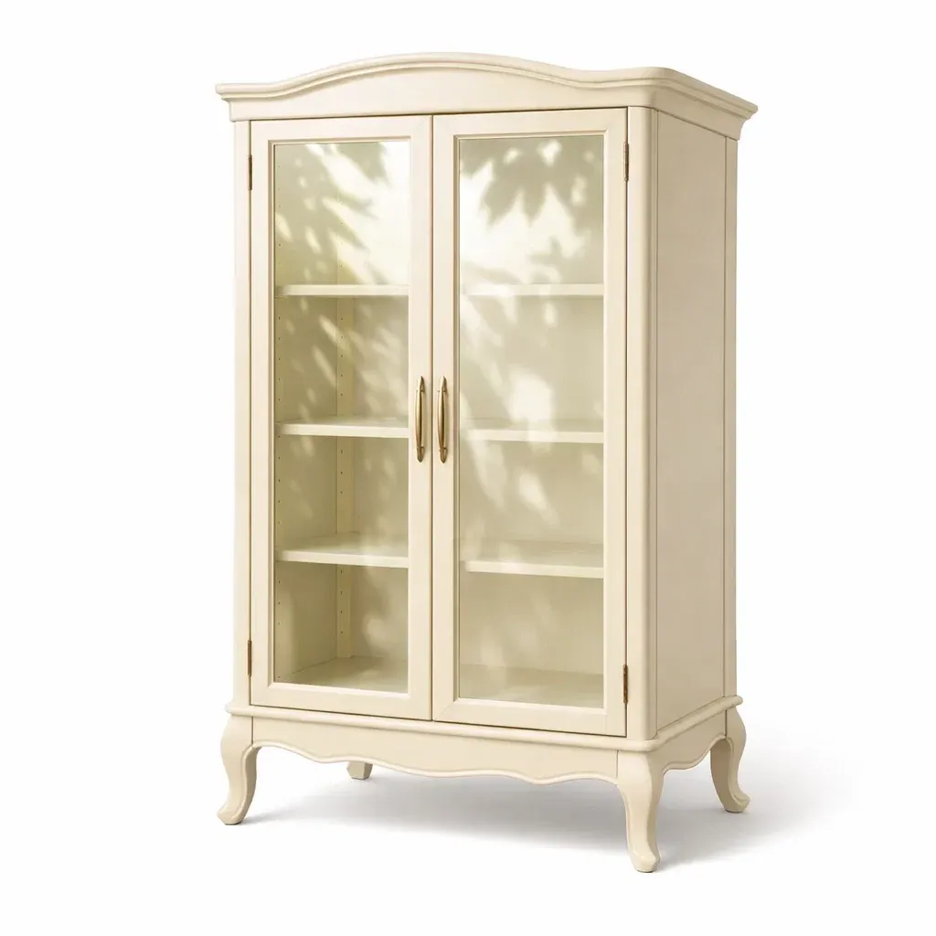 Display Cabinet Wooden with Clear Glass Doors and Shelves Cream 190cm x 100cm x 40cm-ROOMGLOWZ