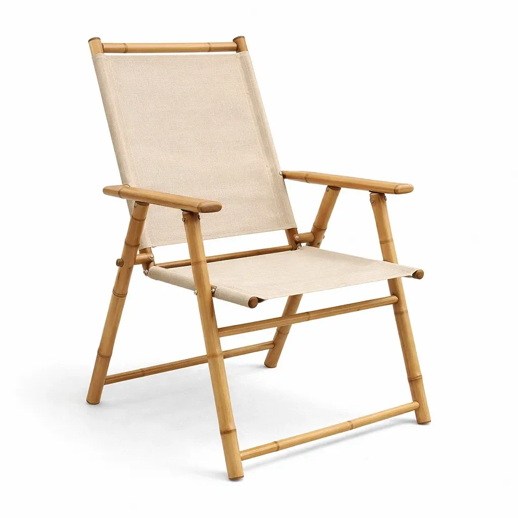Chair Folding Bamboo Frame with Polyester Fabric Beige Indoor Outdoor-ROOMGLOWZ