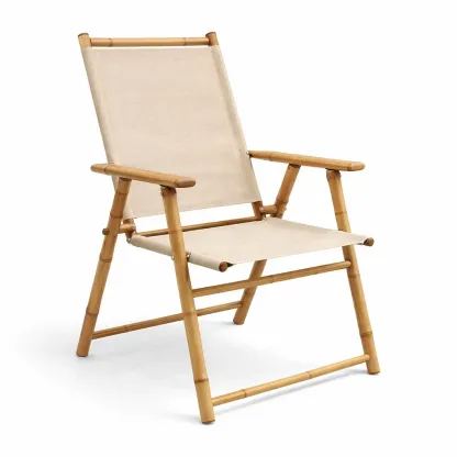 Chair Folding Bamboo Frame with Polyester Fabric Beige Indoor Outdoor-ROOMGLOWZ
