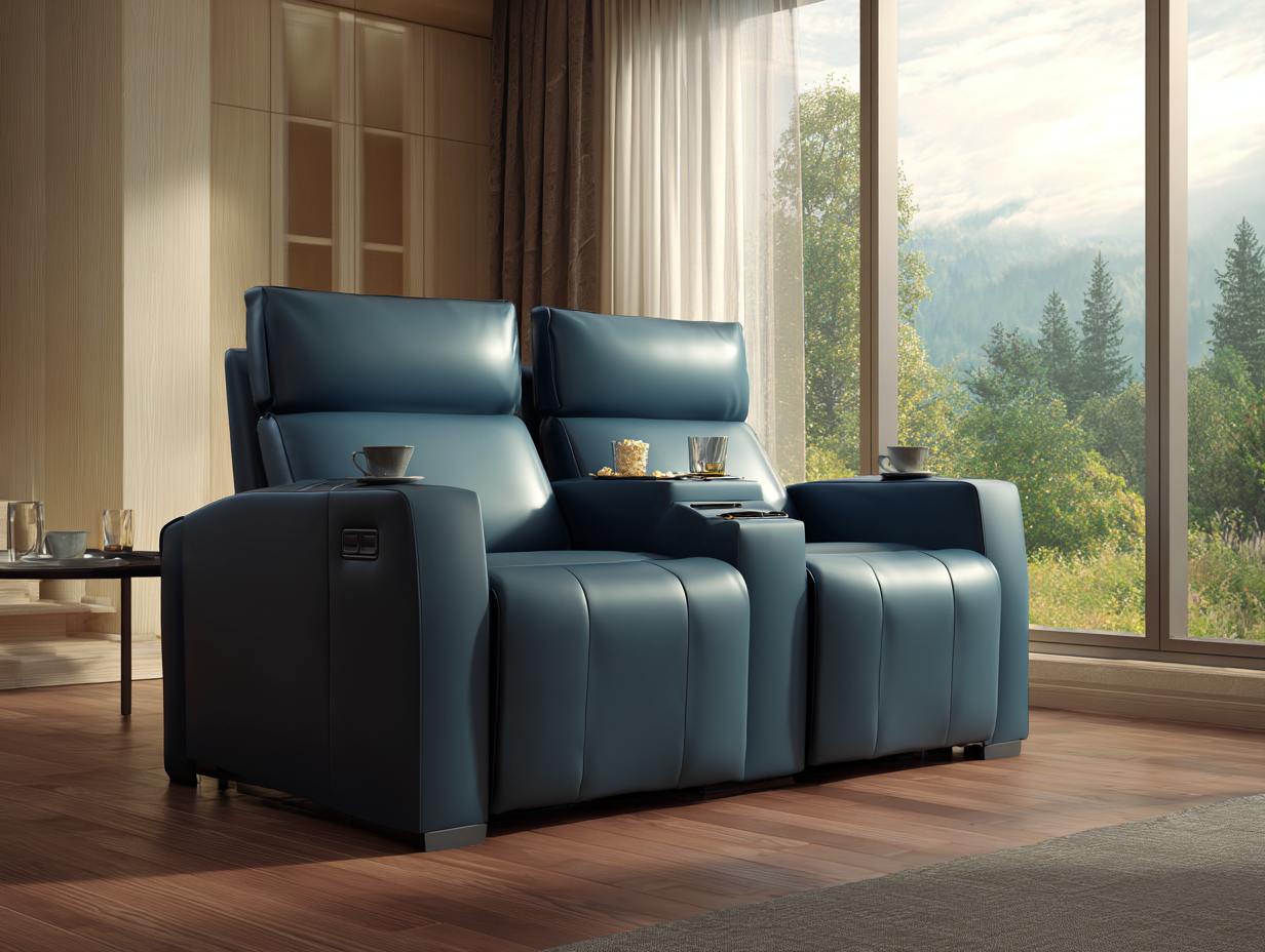 Sofá reclinable de salón - piel - 164x98x103 cm - azul - estilo moderno-Dengohome