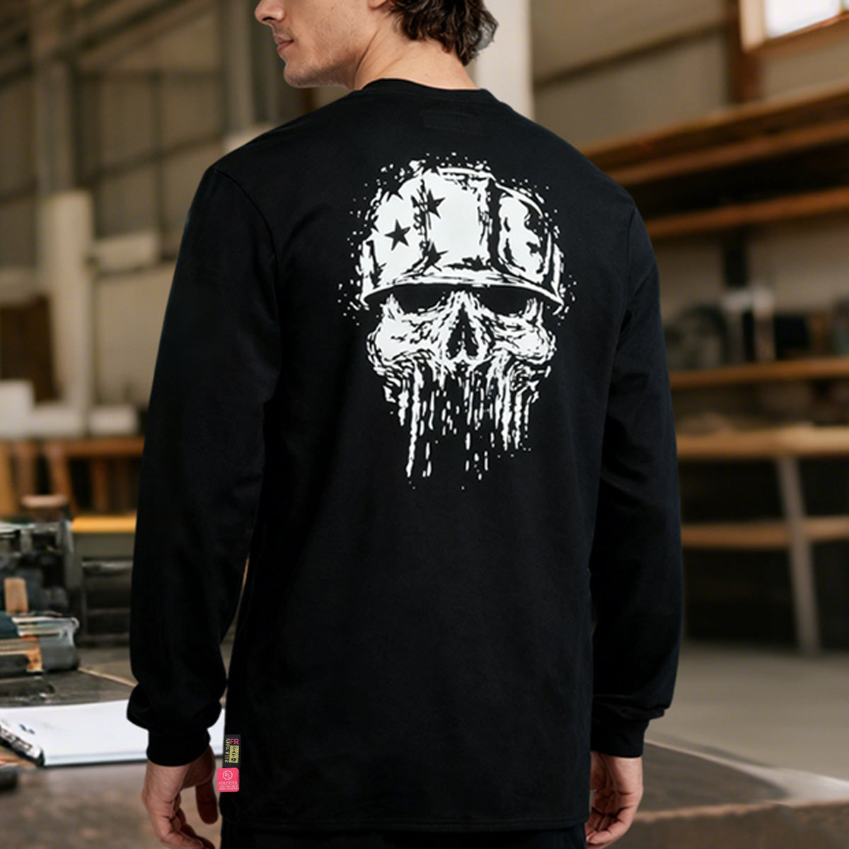 7oz Midweight Flame Resistant Flag/Skull Print Henley T-Shirts NFPA2112 CAT2-D1203