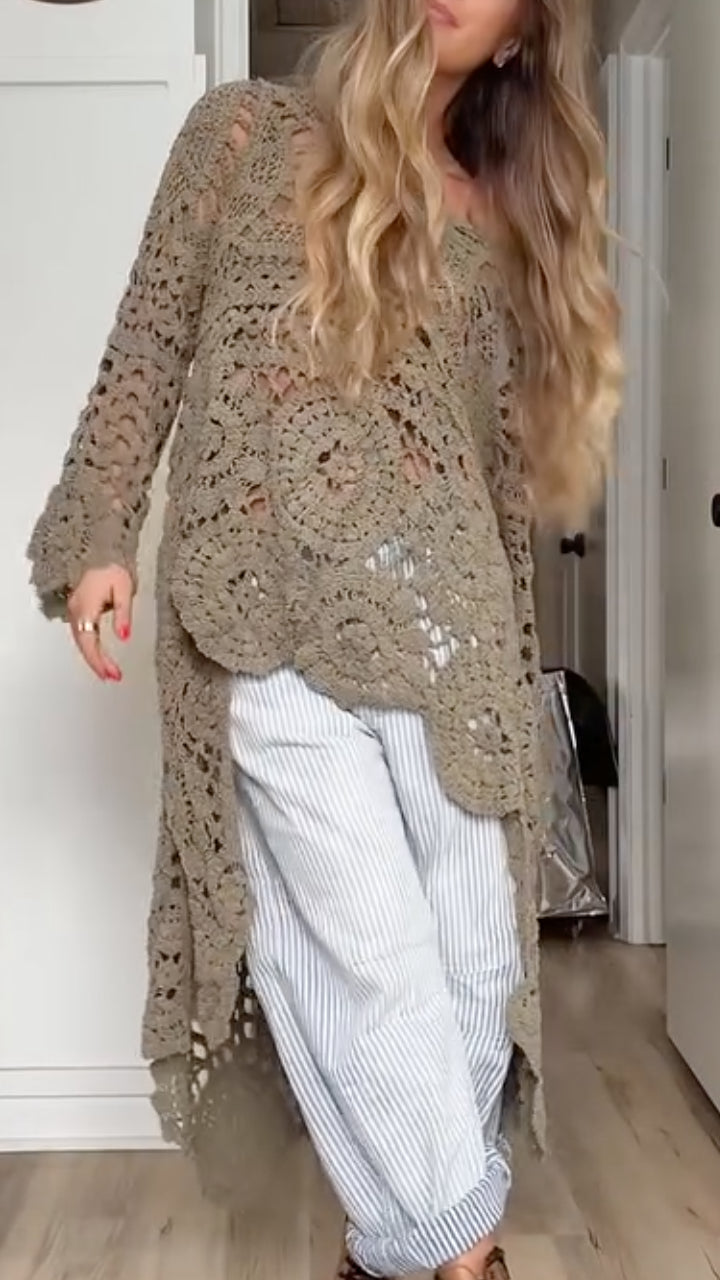 Relaxed Crochet Longline Top (Buy 2 Free Shipping)