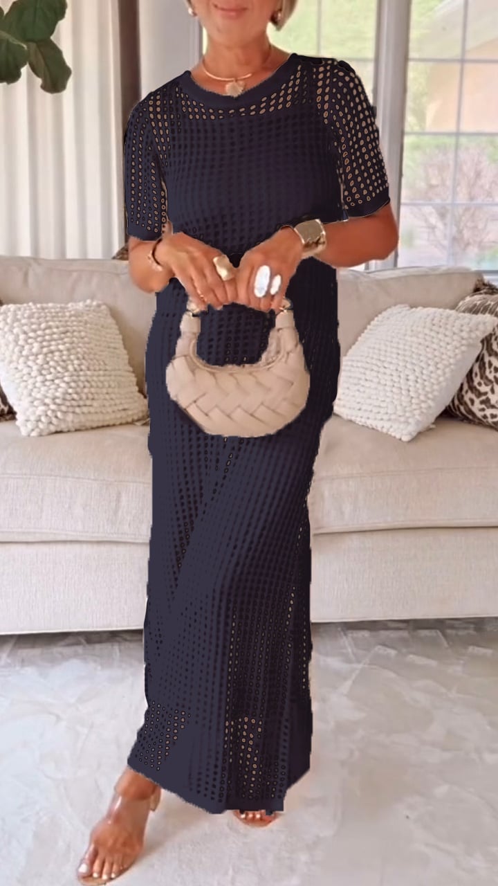 Elegant Knit Mesh Layered Two-Piece Maxi Dress (Buy 2 Free Shipping)