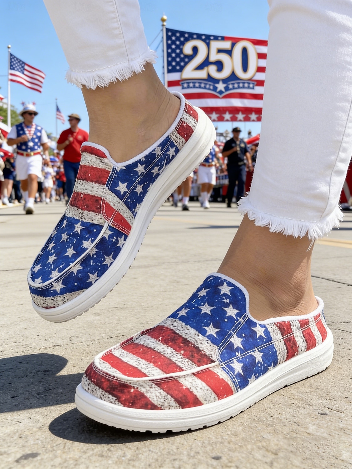 United States 250th Anniversary Women's Red Blue American Flag Print Comfort Mules &ndash; Canvas Slip-On Shoes for USA, Fourth of July, Outdoor Events, Travel & Daily Wear 2026 - $32.99 &ndash;P3