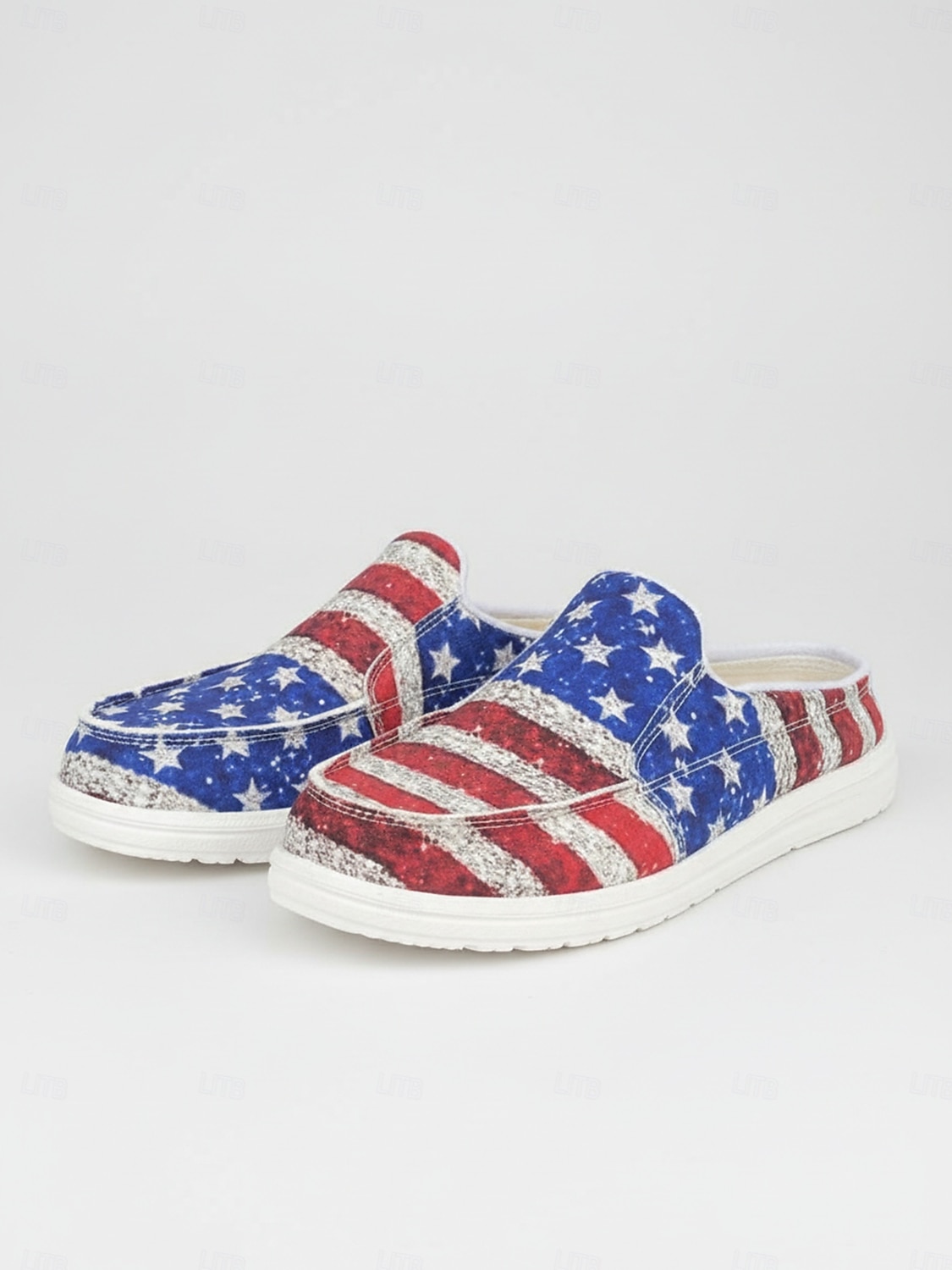 United States 250th Anniversary Women's Red Blue American Flag Print Comfort Mules &ndash; Canvas Slip-On Shoes for USA, Fourth of July, Outdoor Events, Travel & Daily Wear 2026 - $32.99 &ndash;P1