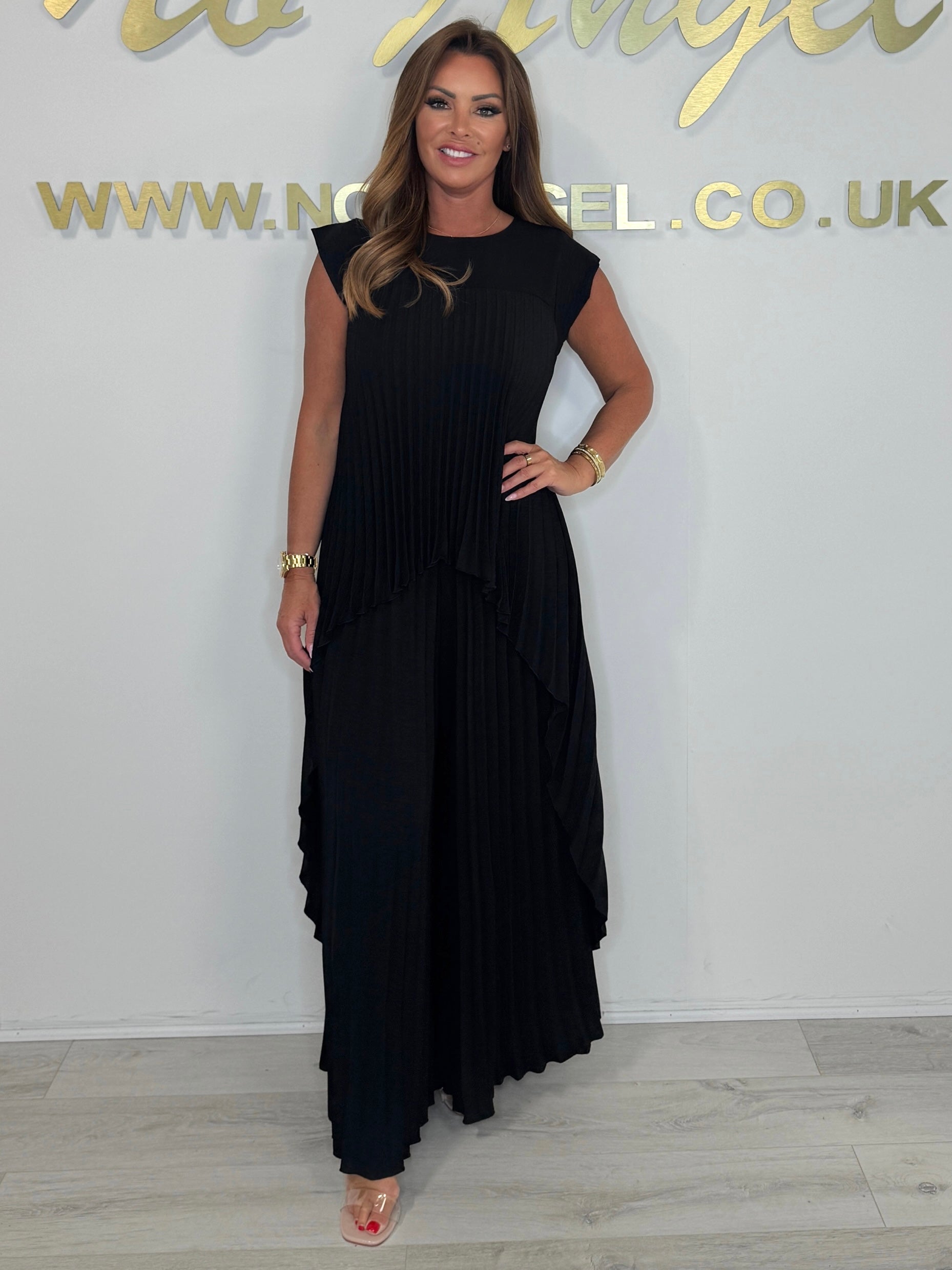 Pleated High Low Top & Trouser Two Piece Set (Buy 2 Free Shipping)