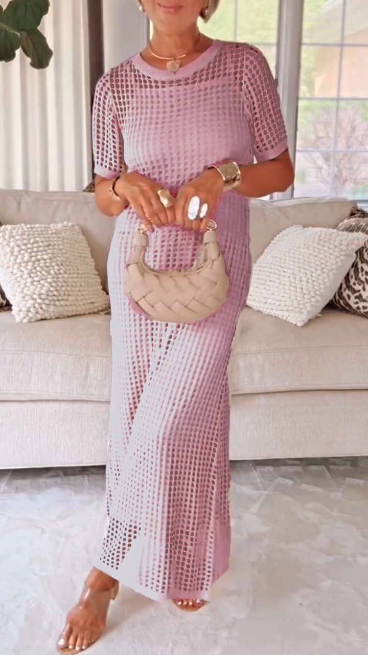 Elegant Knit Mesh Layered Two-Piece Maxi Dress (Buy 2 Free Shipping)