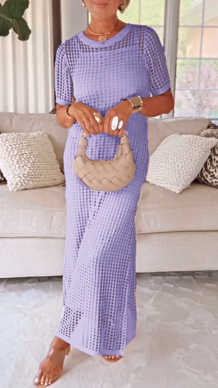 Elegant Knit Mesh Layered Two-Piece Maxi Dress (Buy 2 Free Shipping)