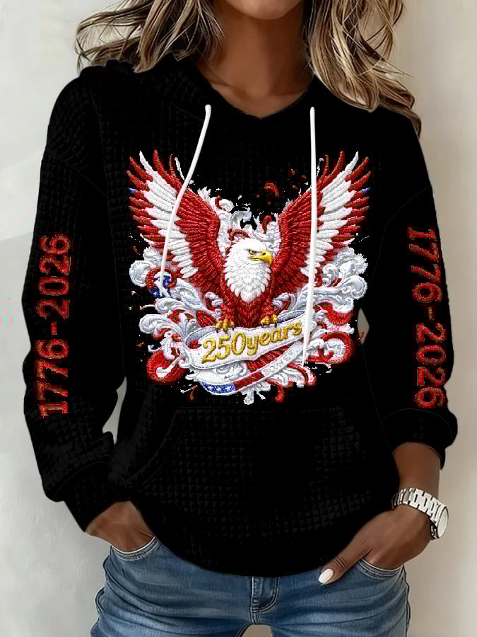 Women's casual hoodie with American 250th anniversary print.