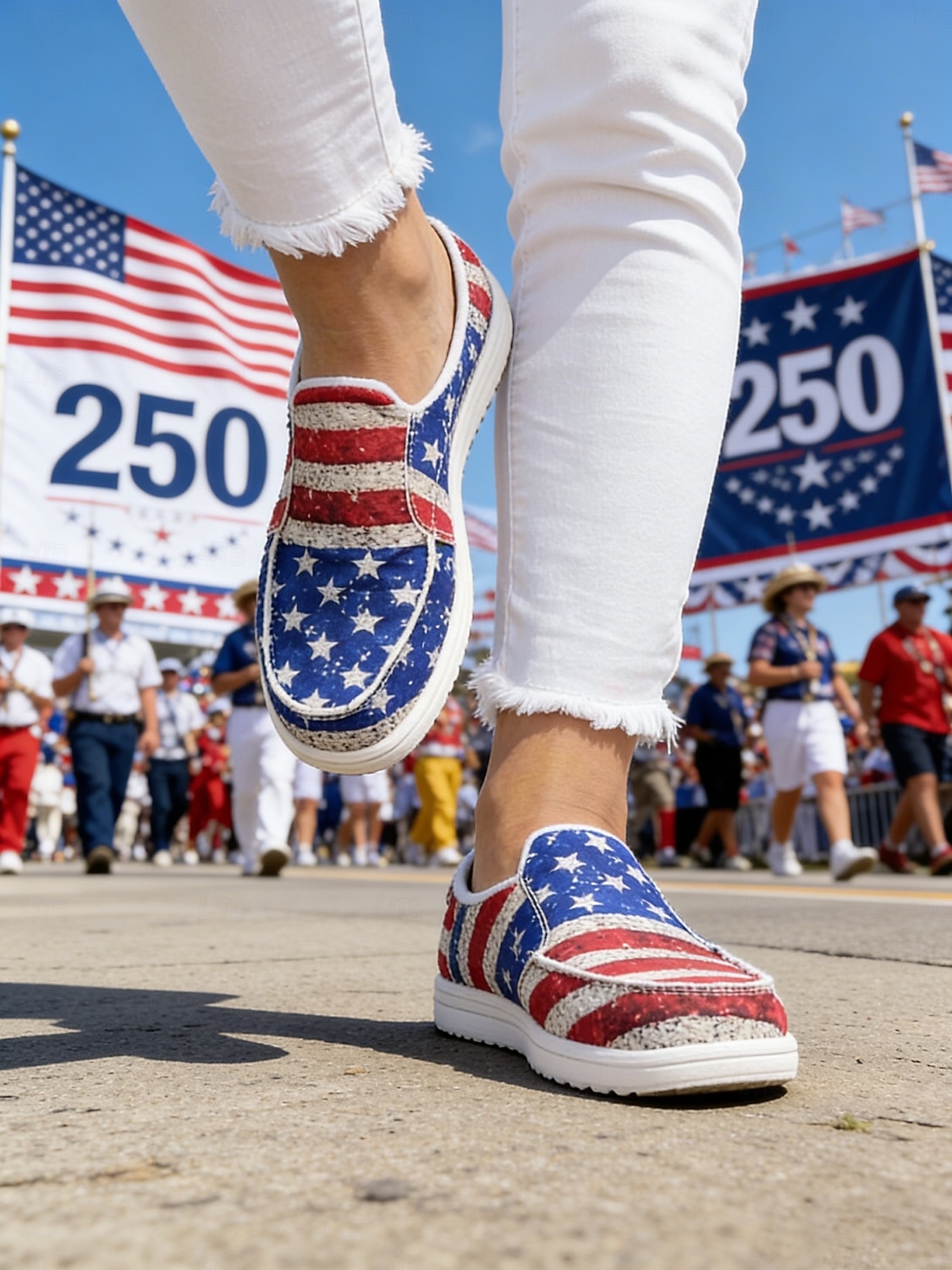 United States 250th Anniversary Women's Red Blue American Flag Print Comfort Mules &ndash; Canvas Slip-On Shoes for USA, Fourth of July, Outdoor Events, Travel & Daily Wear 2026 - $32.99 &ndash;P4
